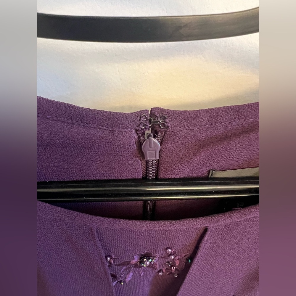 VIRGO Dark Purple Formal Mother Of The Bride Embroidered Bead Floral Midi Dress - Picture 5 of 8